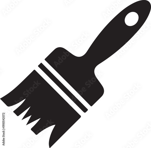 A black and white illustration of a paintbrush with a handle and bristles
