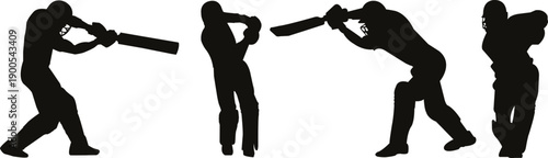  Cricket batsman silhouette with playing stile easy to edit