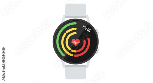 Modern smartwatch displaying heart rate and activity tracking features