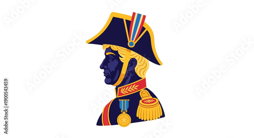 Illustration of Historical Military Figure in Profile with Medals