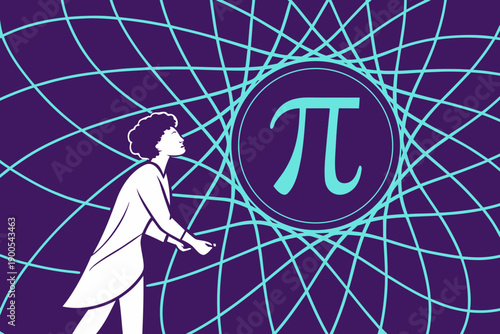 Scientist exploring the concept of pi in a cosmic and mathematical universe