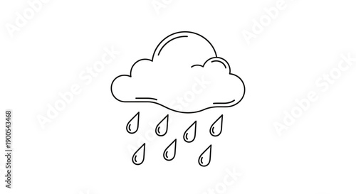 Minimalist line art cloud with raindrops on white background