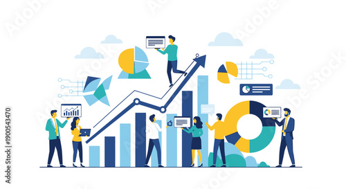 Team of professionals analyzing financial data and charts, illustrating business growth and strategy.