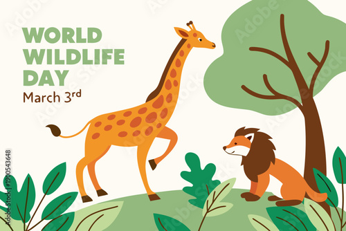 Celebrating world wildlife day with a giraffe and a cheetah in a natural habitat