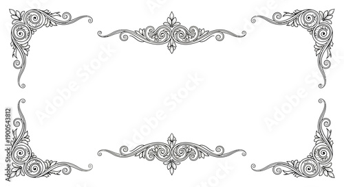 Elegant vintage ornamental frame with intricate scrollwork and floral motifs, perfect for invitations or decorative borders.