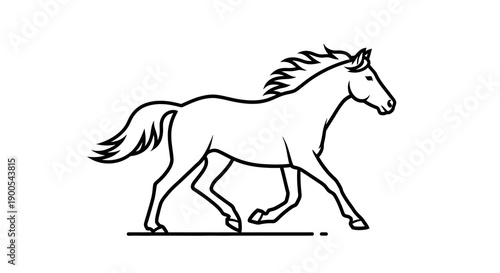 Outline of a Trotting Horse in Minimalist Black and White Style