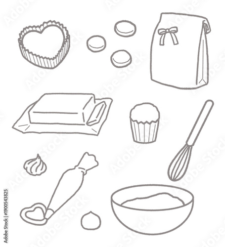 シンプルでかわいいお菓子作りの線画イラストセット