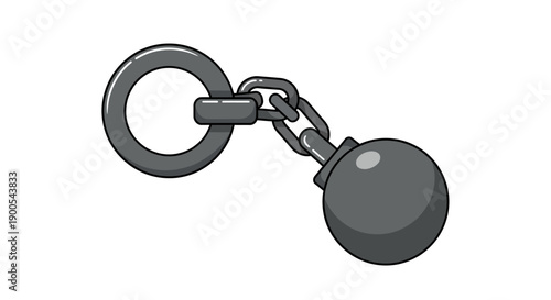 Cartoon style black ball and chain isolated on white background