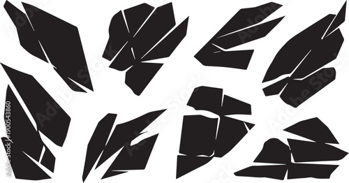 Black Abstract Geometric Shapes Scattered on White Background