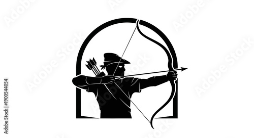 Silhouette of Archer Aiming Bow in Classic Archway Design