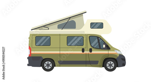 Vector illustration of a green camper van with pop-up roof