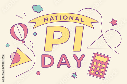 Celebration of national pi day with colorful balloons and party decorations