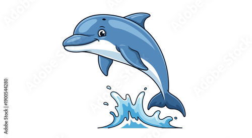 Cartoon dolphin jumping out of water with playful expression