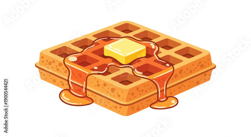 Delicious waffle with butter and syrup in vector illustration
