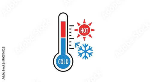 Thermometer icon with hot sun and cold snowflake symbols