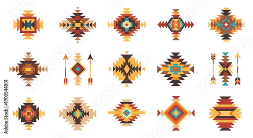 Set of Colorful Geometric Tribal Patterns with Arrows
