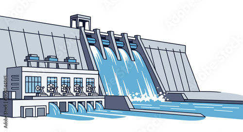Illustration of a hydroelectric dam with flowing water in flat style