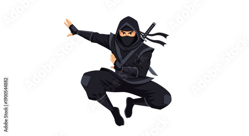 Dynamic ninja character in action pose on white background