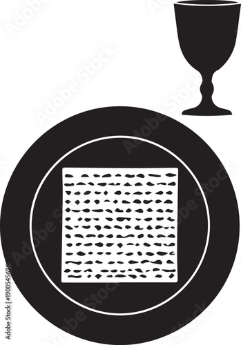 Passover seder matzah and wine glass vector illustration for jewish holiday celebration on holidays