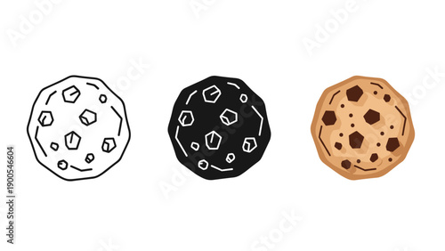 A set of three cookies in different stages of being drawn Vector