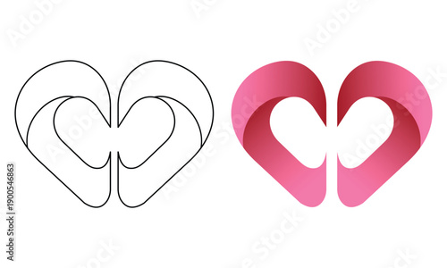Abstract Pink Heart Logo Design with Outline Variation