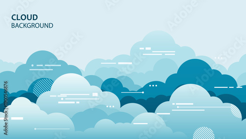 Modern abstract cloud background illustration with layered blue sky clouds in clean minimal flat design style