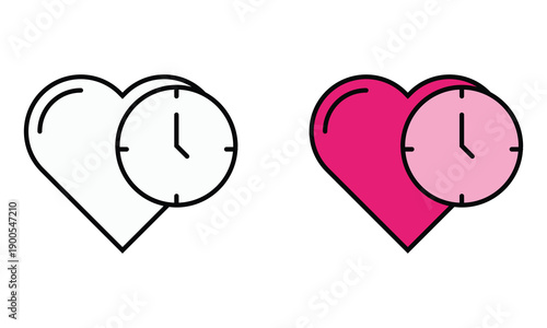 Vector illustration of a heart and clock icon, symbolizing time for health, medical care, and life duration management