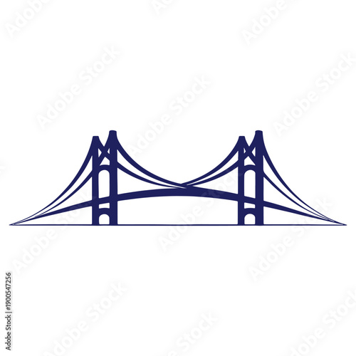 Minimalist blue suspension bridge vector illustration