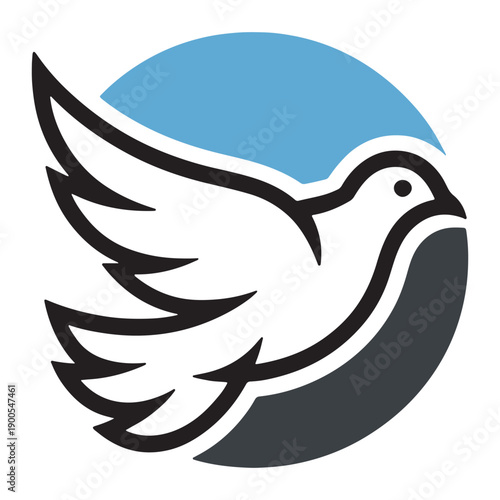 Minimalist peace dove icon with abstract sky background