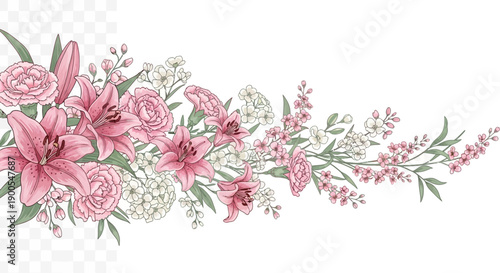 Elegant Pink Flower Arrangement Border with Lilies and Carnations