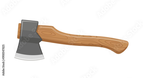 Realistic wooden handle axe illustration on white background