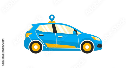 Blue vector car with navigation pin for travel apps