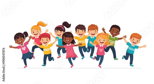 Group of Happy Diverse Children Jumping in Joyful Celebration