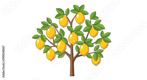 Illustration of a Lemon Tree with Vibrant Yellow Fruits and Green Leaves