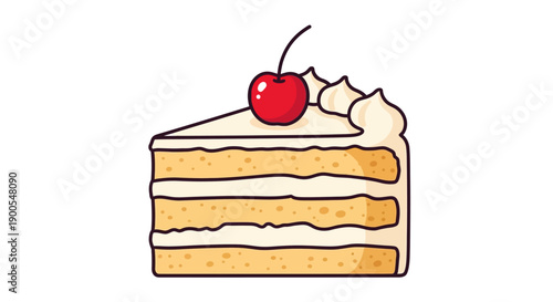 Vector illustration of a slice of layered cake with cherry topping