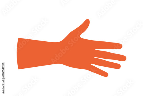A red hand with the palm facing upwards and fingers spread apart on a white background