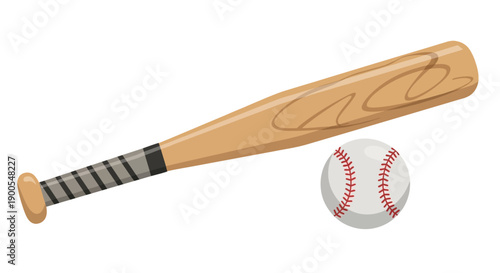Baseball bat and ball illustration with wooden texture