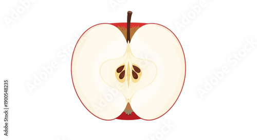 Vector illustration of a sliced apple with seeds on white background