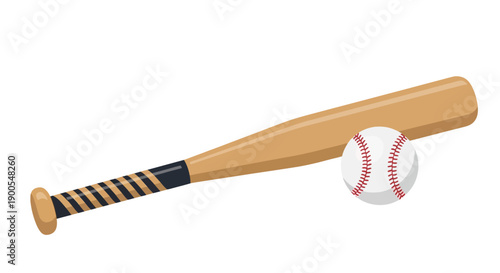 Vector illustration of baseball bat and ball on white background