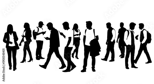 Silhouette of Diverse People Walking in Urban Setting