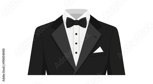 Elegant black tuxedo with bow tie and white shirt illustration