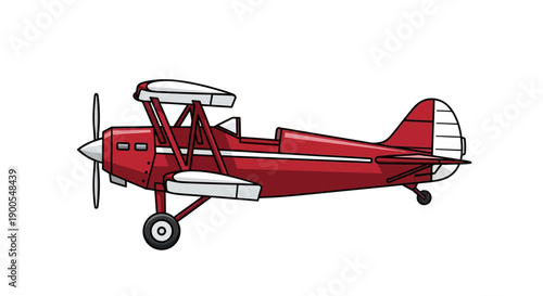 Red vintage biplane illustration with white accents on a white background