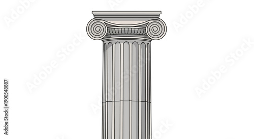 Illustration of Classical Ionic Column with Detailed Capital Design