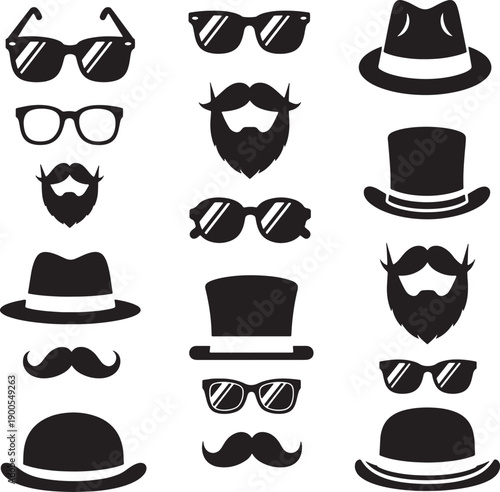 Hipster Retro Male Fashion Icon Set - gentleman icons, retro gentleman, mustache icons, beard icons, vintage accessories, hipster icons, men fashion, 