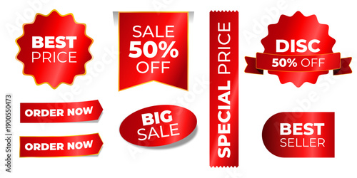 Red Sale Badge And Discount Label Set For Promotion Marketing