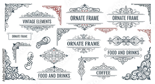 Ornate Vintage Decorative Frames and Borders with Coffee and Food & Drinks Elements