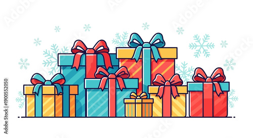 Collection of Colorful Gift Boxes with Bows and Snowflakes for Festive Occasions