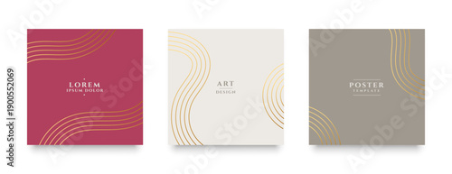 elegant set of social card banner with golden stripes in three colors