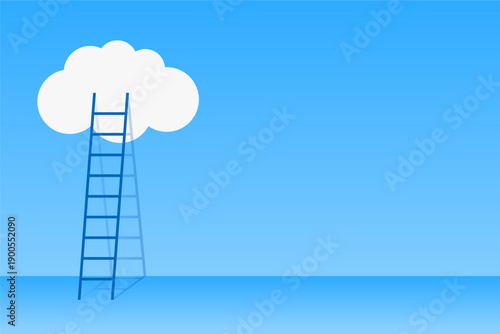 minimal rise up progress ladder into white cloud