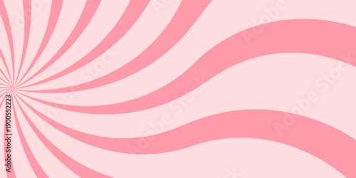 Candy color sunburst background. Abstract pink cream sunbeams design wallpaper. Colorful spinning lines for template, banner, poster, flyer. Sweet rotating cartoon swirl or whirlpool. Vector backdrop